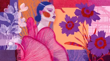 A colourful patchwork of material, plants and fungi