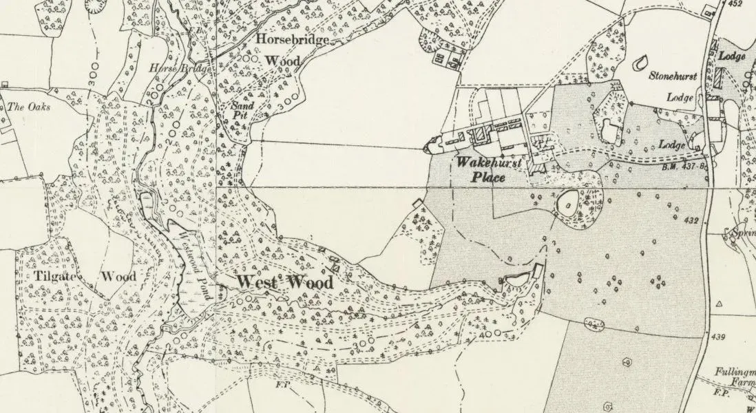 A detailed map showing the Wakehurst landscape and surrounding areas. © RBG Kew