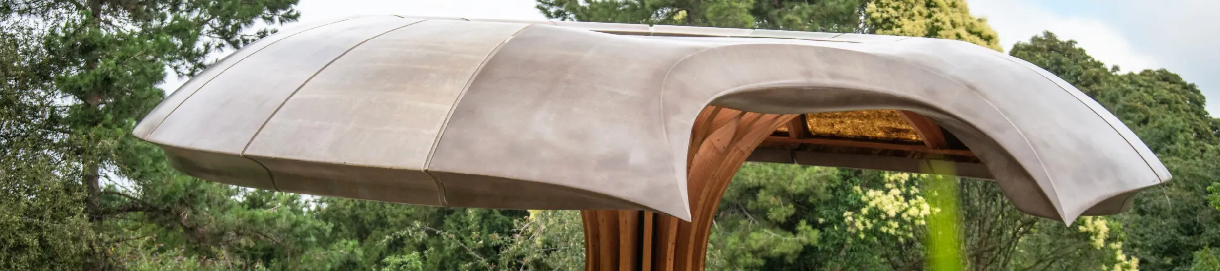 A large mushroom shaped structure in Kew's Carbon Garden