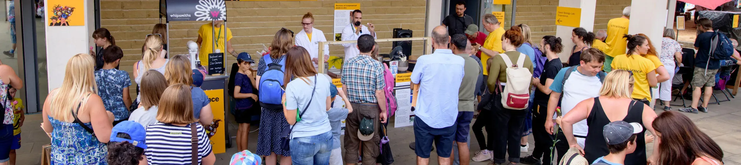 Crowd standing around Cryo corner at Kew Science festival