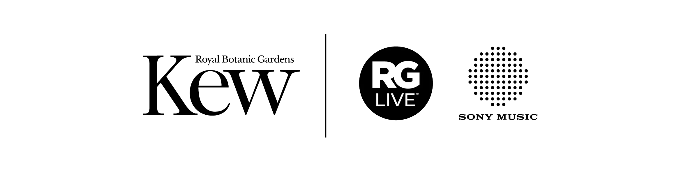 Kew, RG live and Sony Music logos