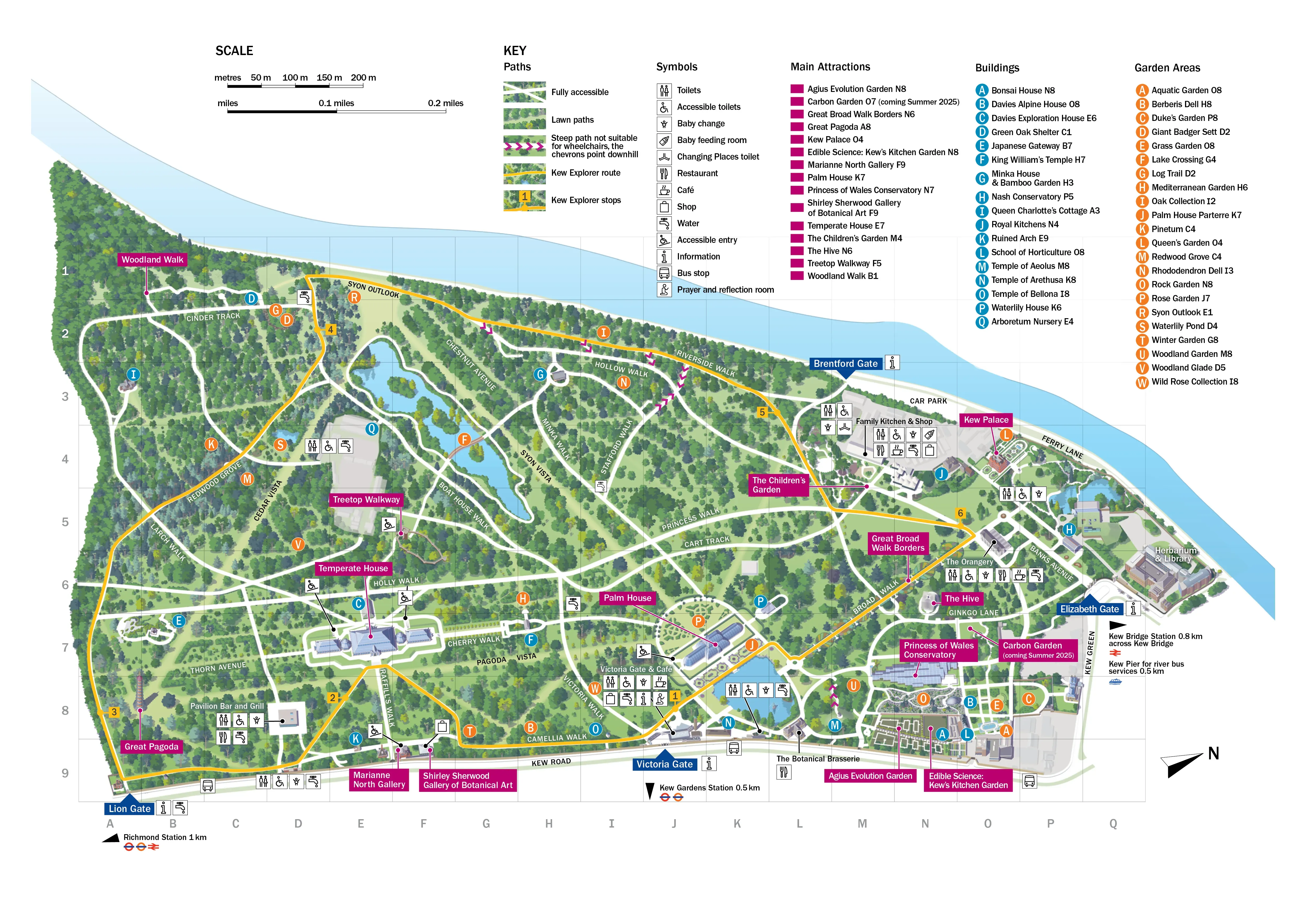 Graphic of Kew Gardens with signs to various amenities
